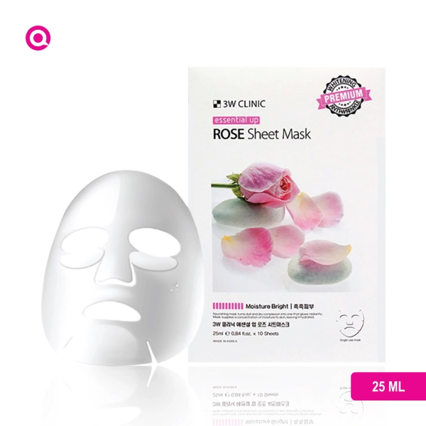 Image showing a 3W Clinic Essential Up Rose Sheet Mask 25.0 ml for glowing skin.-01