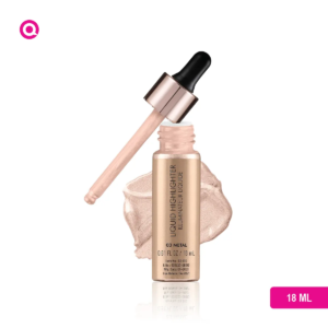 A bottle of Swiss Beauty Liquid Highlighter - 03 Metal with a radiant glow effect to highlight its shine-enhancing properties.-02