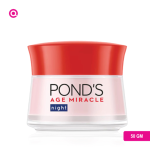 Ponds Age Miracle Youthful Glow Night Cream in an elegant jar with soft lighting representing its moisturizing and anti-aging properties.-02