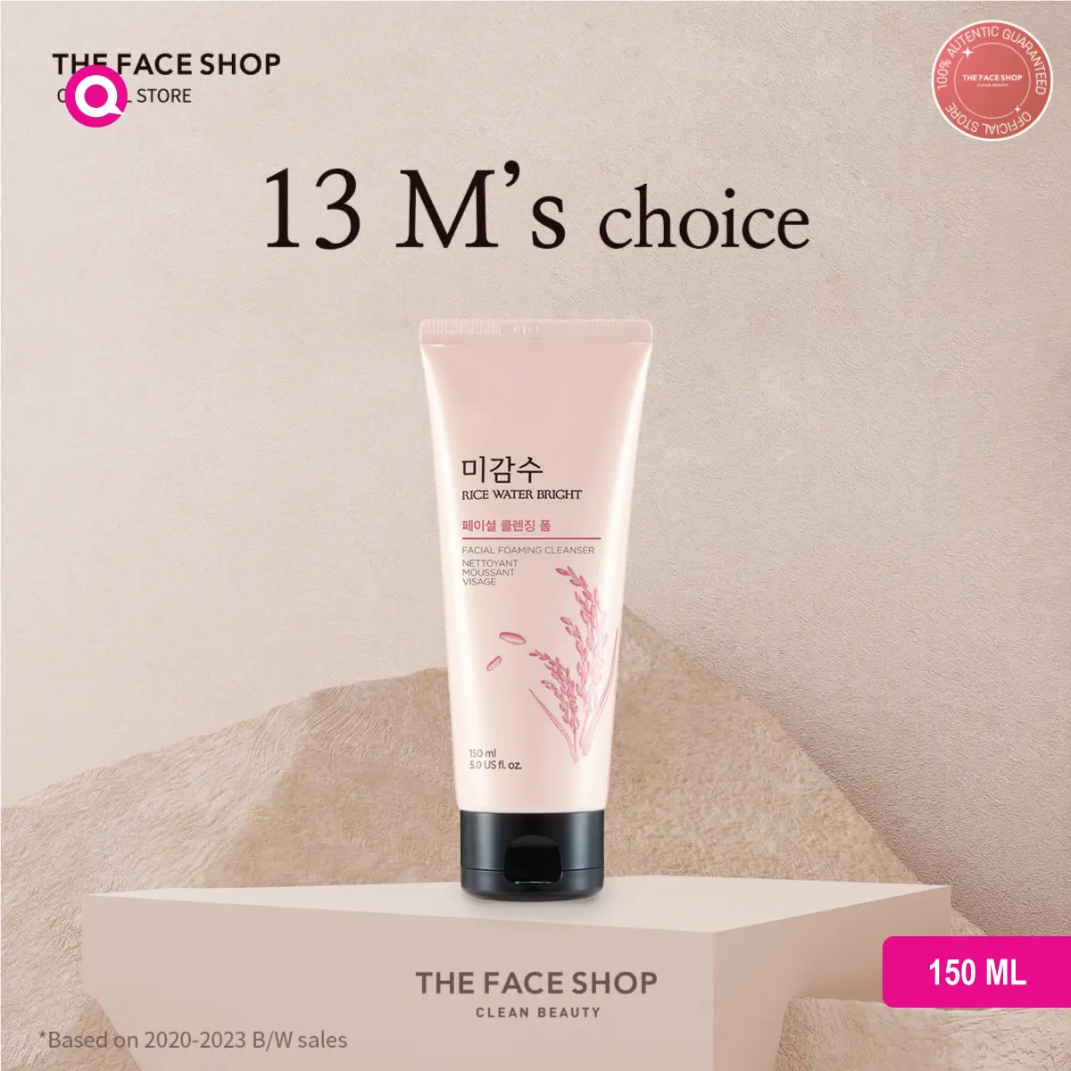 1102001.02 The Face Shop Rice Water Bright Foaming Cleanser in a clean and bright setting, highlighting its skincare benefits.-02