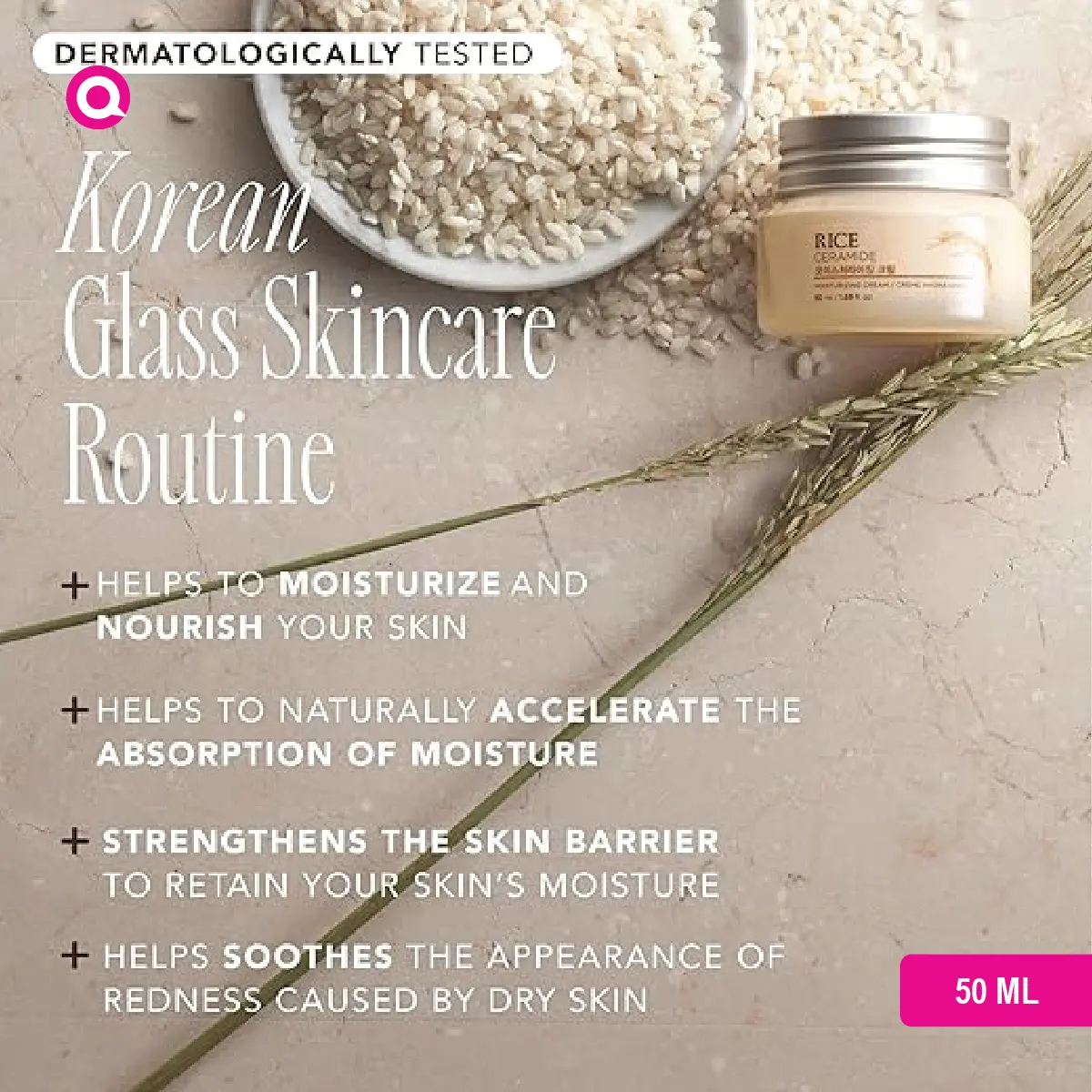 1102003.05 The Face Shop Rice Ceramide Moisturizing Cream in a white jar with rice grains, representing deep skin hydration.-05