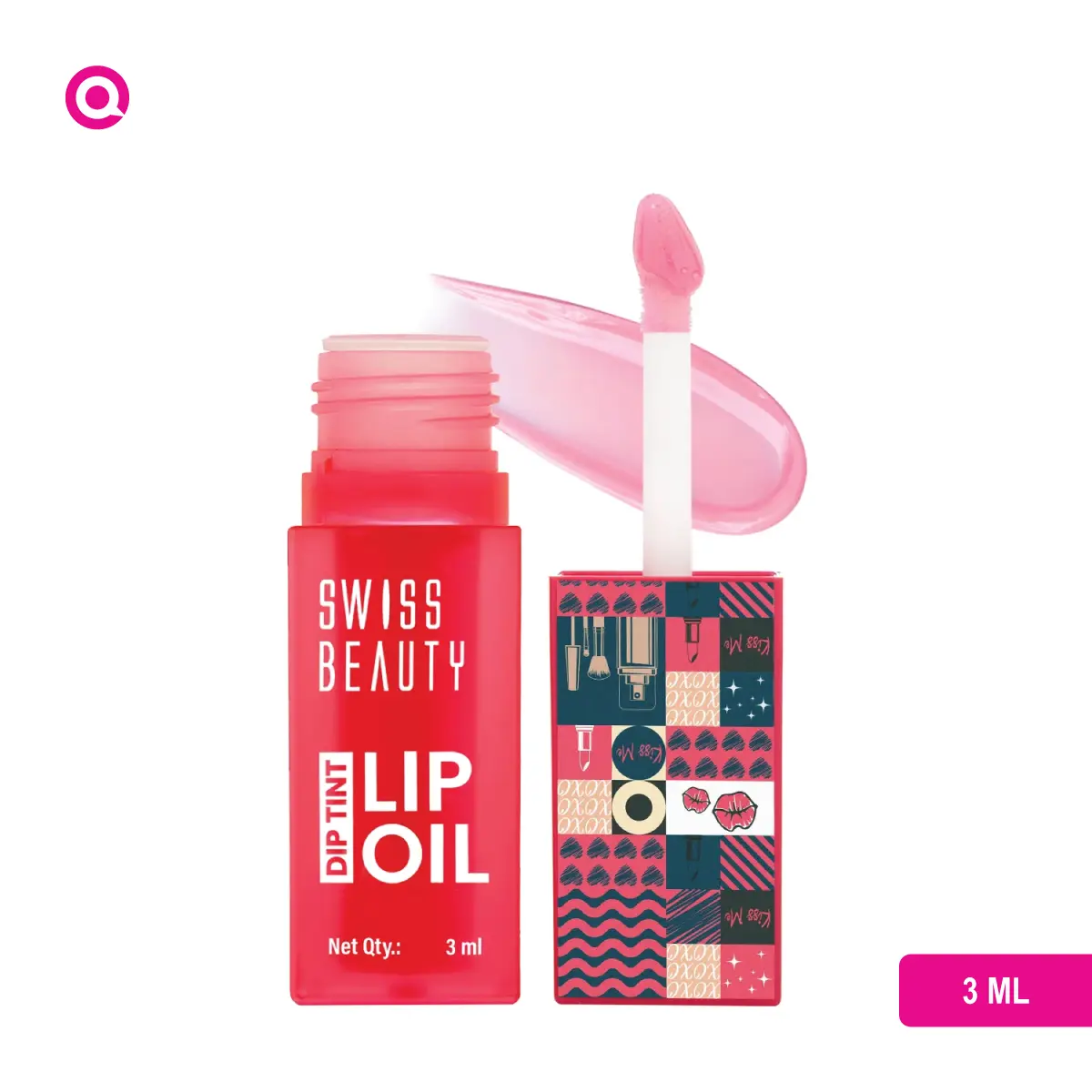 Swiss Beauty Dip Tint Lip Oil - Dragon Fruit bottle with vibrant pink tint and nourishing shine.-01