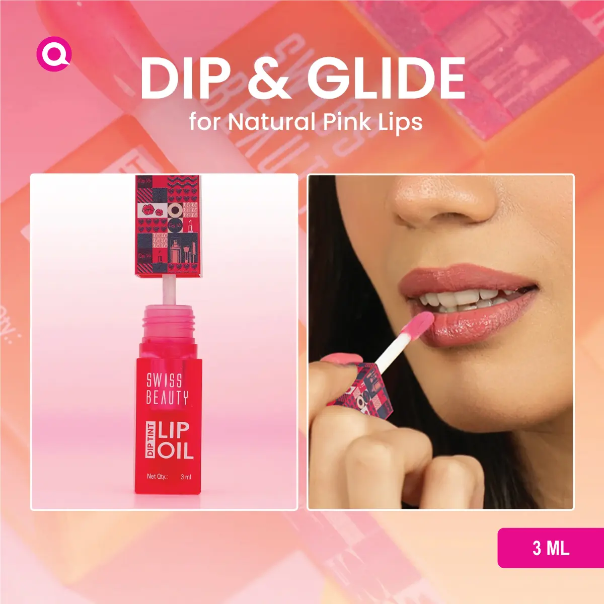 1099053.06 Swiss Beauty Dip Tint Lip Oil - Dragon Fruit bottle with vibrant pink tint and nourishing shine.-06