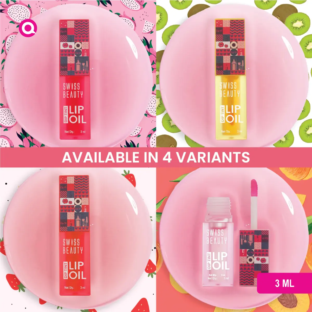 1099053.07 Swiss Beauty Dip Tint Lip Oil - Dragon Fruit bottle with vibrant pink tint and nourishing shine.-07