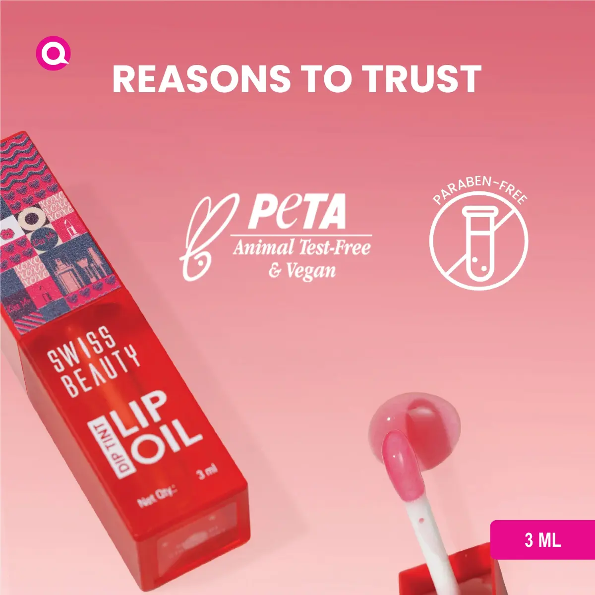 1099053.10 Swiss Beauty Dip Tint Lip Oil - Dragon Fruit bottle with vibrant pink tint and nourishing shine.-10