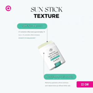 DABO Deep Cica Daily UV Shield Safe Sun Stick SPF50+ PA+++ in a skincare routine, protecting and soothing skin from harmful UV rays.-02